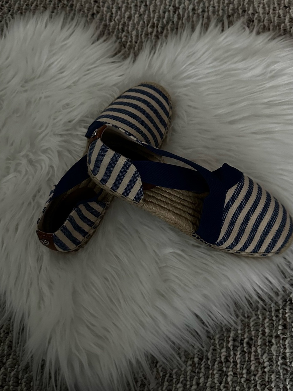 Michael Kors Navy and Cream Striped Espadrille Flats